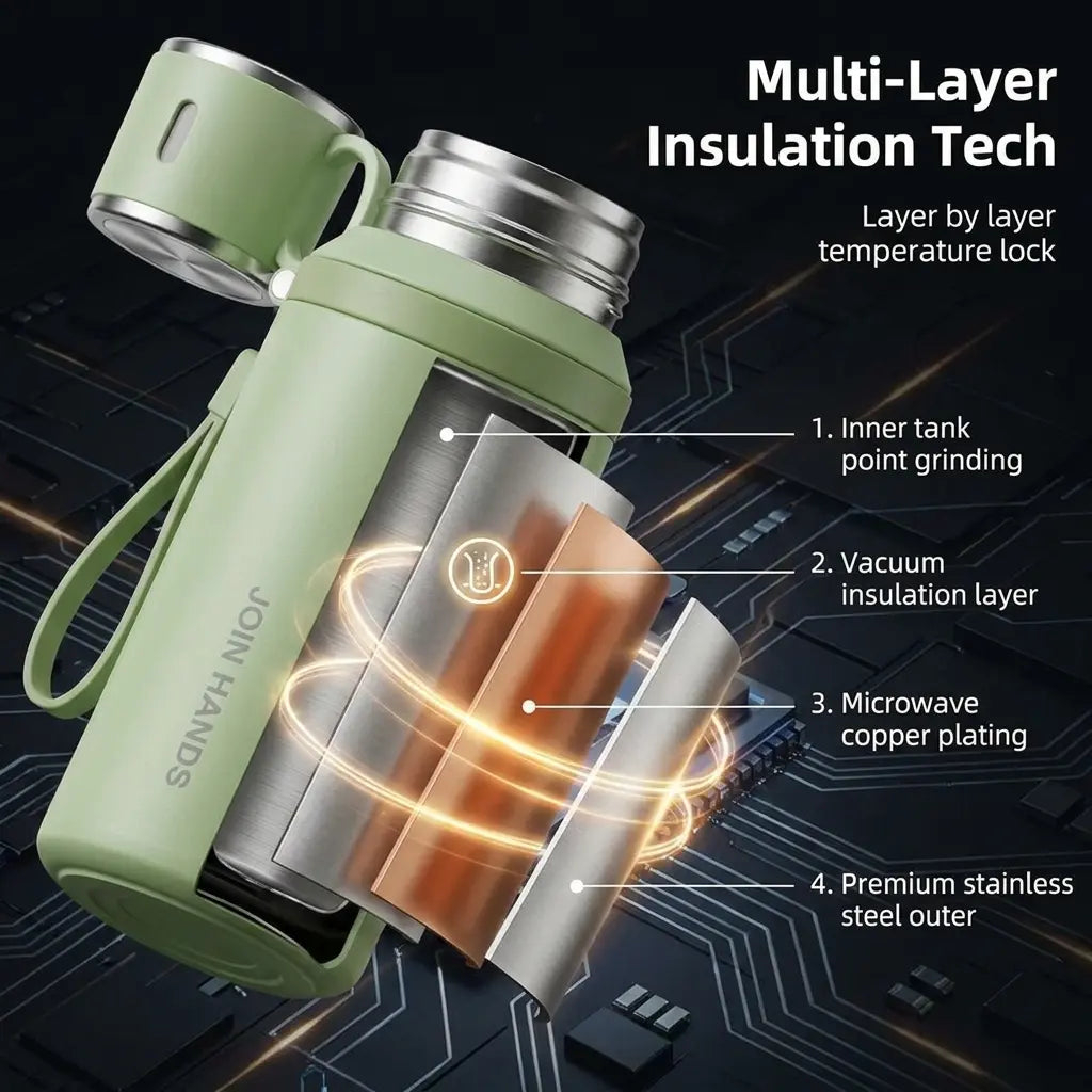 316 Stainless Steel Insulated Water Bottle Tumbler - 600Ml/20.29Oz Airtight Vacuum Flask, 24H Cold/10H Hot Retention, Leakproof Cup Lid, Portable for Ice Water, Coffee, Travel Cups