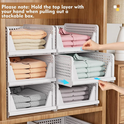 UFORU 5 Pack Stackable Wardrobe Organizer Baskets, Pull-Out Drawer Design for Clothes, Pantry & Bathroom Organization