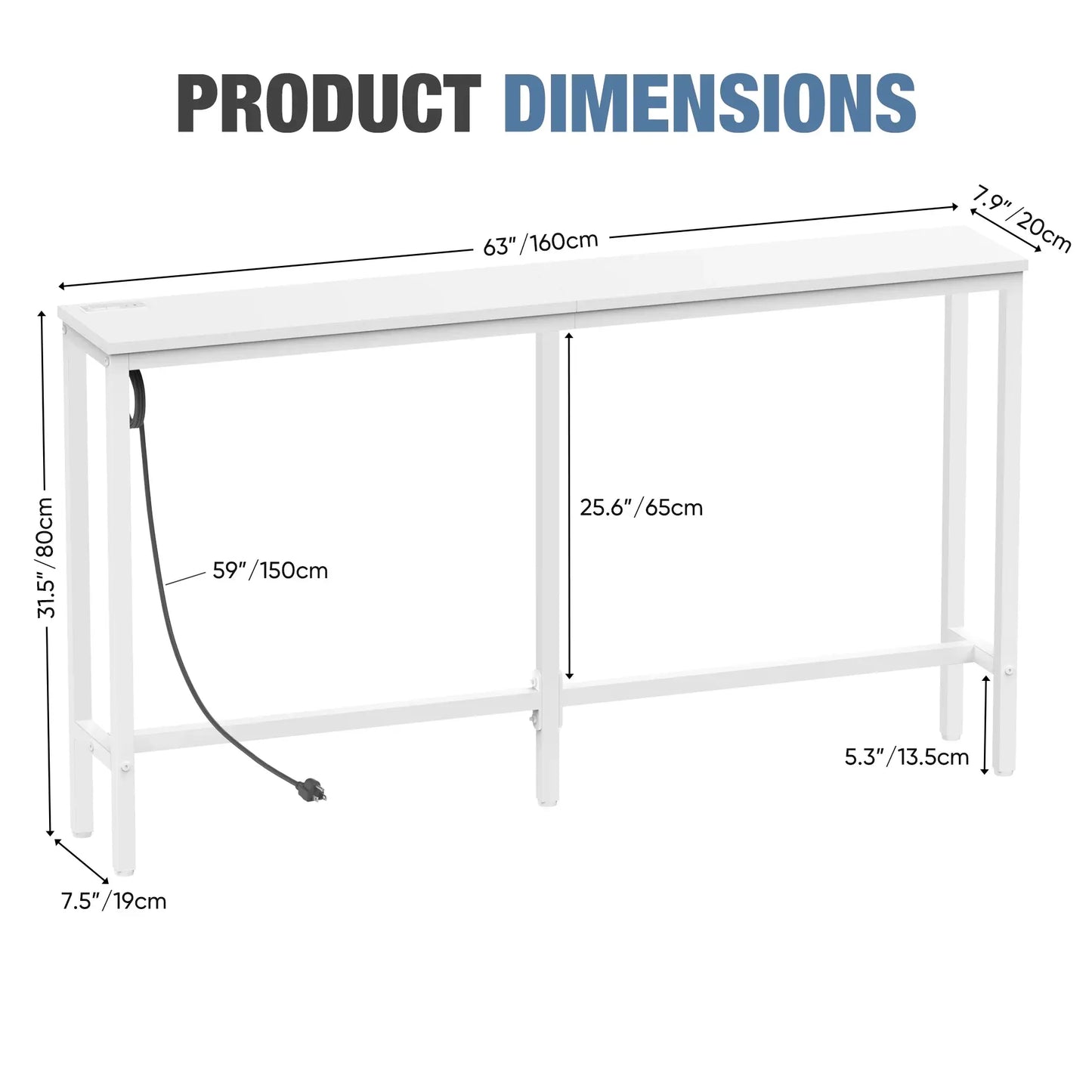 Console Table with Outlet, Sofa Table with Charging Station