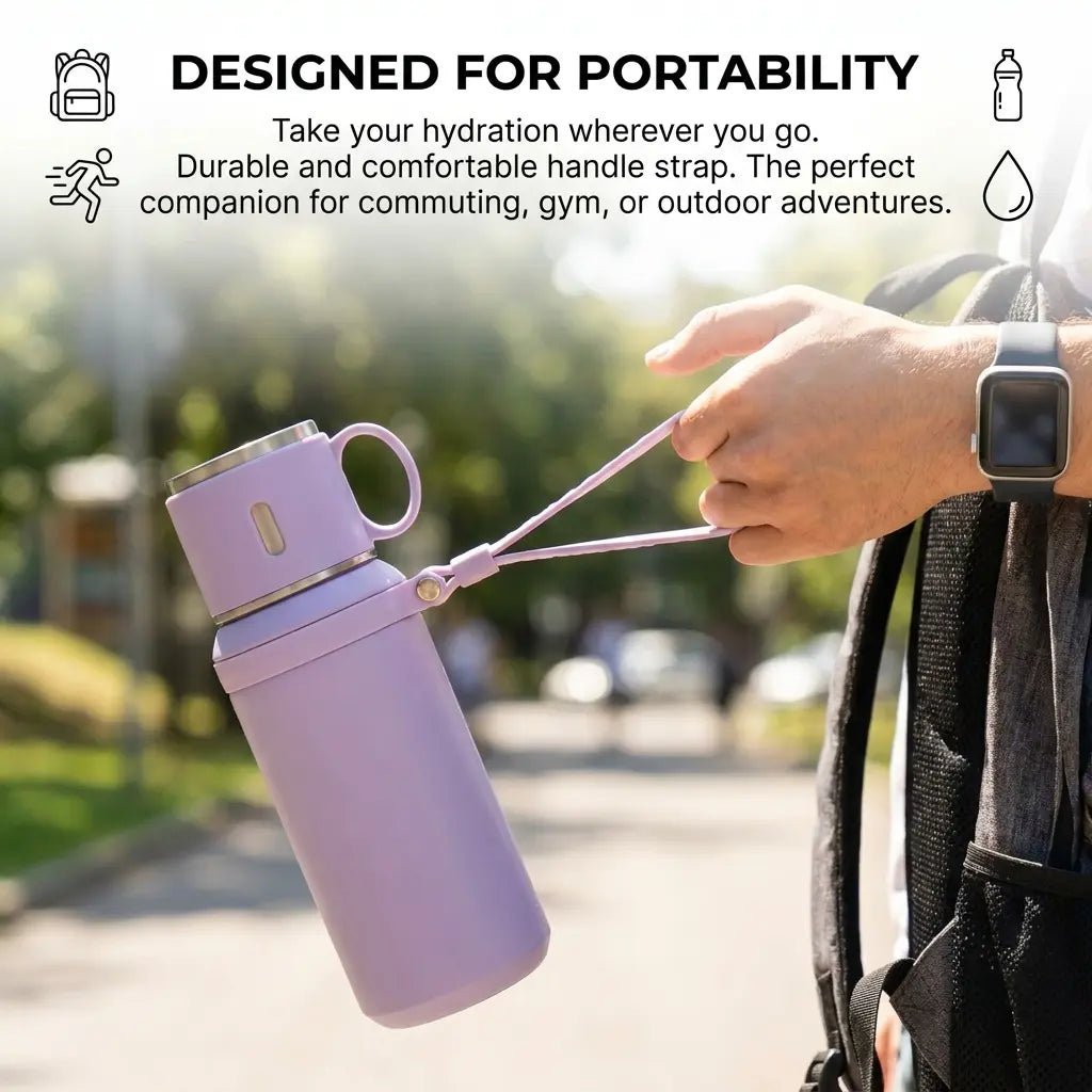 316 Stainless Steel Insulated Water Bottle Tumbler - 600Ml/20.29Oz Airtight Vacuum Flask, 24H Cold/10H Hot Retention, Leakproof Cup Lid, Portable for Ice Water, Coffee, Travel Cups