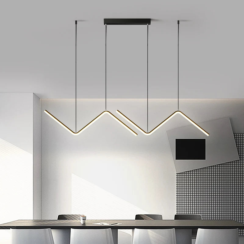 Nordic Wave Shape Hanging Lamp - Black Gold Industrial Ceiling Pendant for Living and Dining Room - 26W Elegance