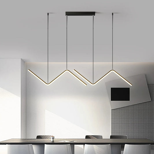 Nordic Wave Shape Hanging Lamp - Black Gold Industrial Ceiling Pendant for Living and Dining Room - 26W Elegance