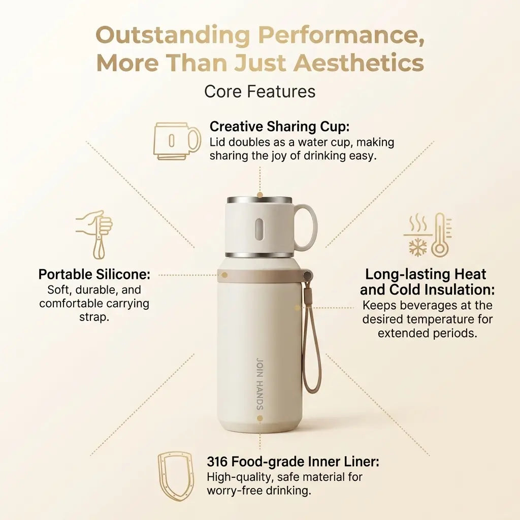 316 Stainless Steel Insulated Water Bottle Tumbler - 600Ml/20.29Oz Airtight Vacuum Flask, 24H Cold/10H Hot Retention, Leakproof Cup Lid, Portable for Ice Water, Coffee, Travel Cups