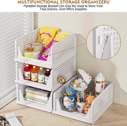 UFORU 5 Pack Stackable Wardrobe Organizer Baskets, Pull-Out Drawer Design for Clothes, Pantry & Bathroom Organization