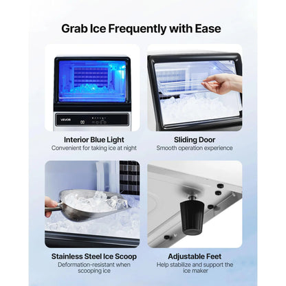 【Summervibes】Vevor Commercial Ice Maker Machine, 130Lbs/24H with 33Lbs Storage, 45 Cubes per Cycle, Stainless Steel Freestanding & under Counter Ice Maker with LED Display & Self-Cleaning, for Home Bar Restaurant