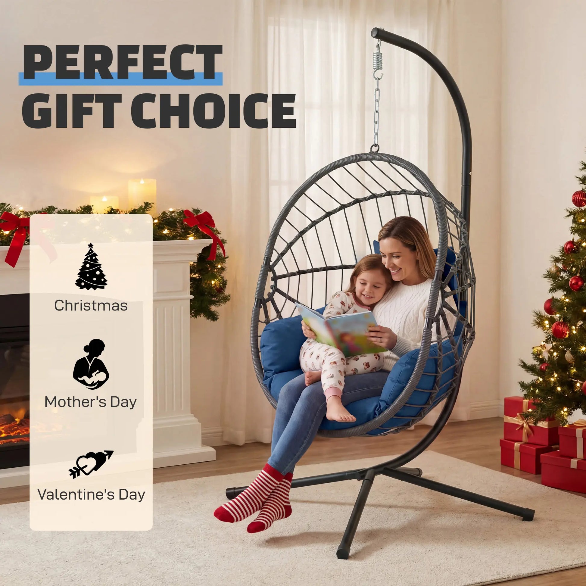 [Mother'S Day Gift]Hanging Chair with Stand, Wicker Rattan Egg Chair with Headrest & Arm Cushions,Indoor Outdoor Use - Perfect for Patio, Bedroom, Living Room Summervibes