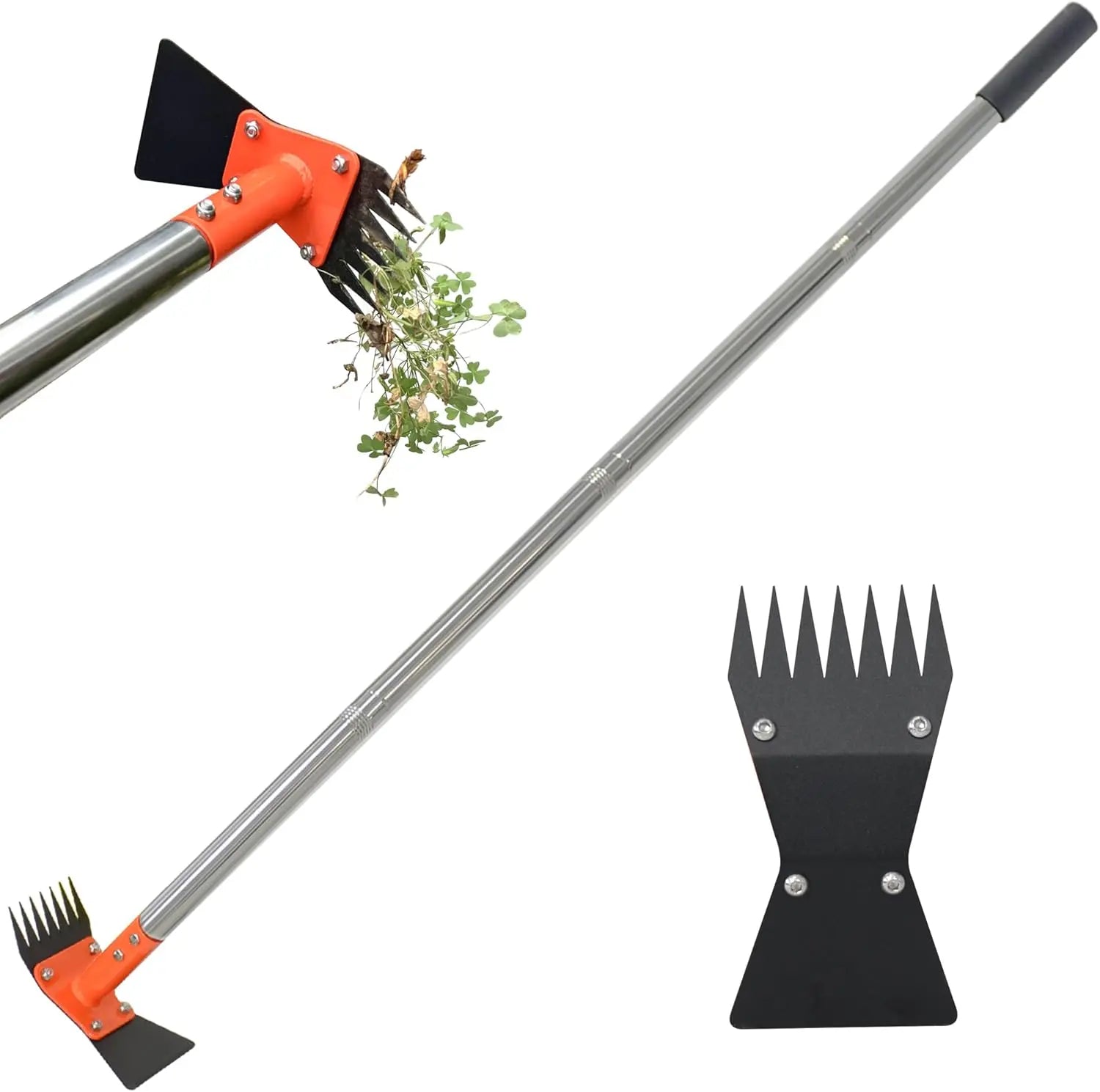 2-In-1 Weed Puller Rake and Garden Hoe, 60Inch Adjustable Long Handle Weeding Tool Heavy Duty Spring Steel Head with Sand Grain Coating, Weed Remover for Garden, Yard, Lawn, No Bend Summervibes