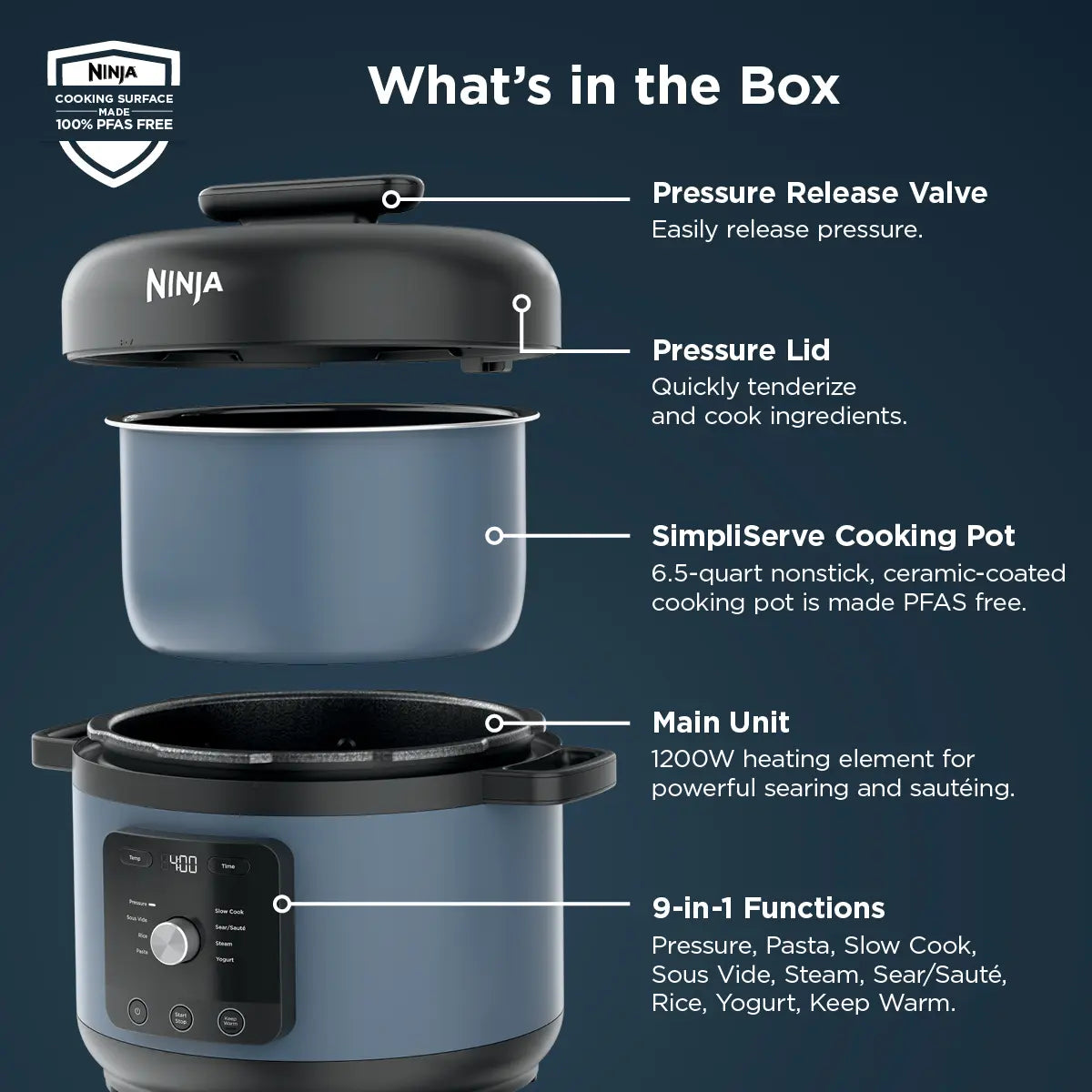 Ninja Hyperheat 6.5-Qt Pressure Cooker with Simpliserve Pot​ - PC201