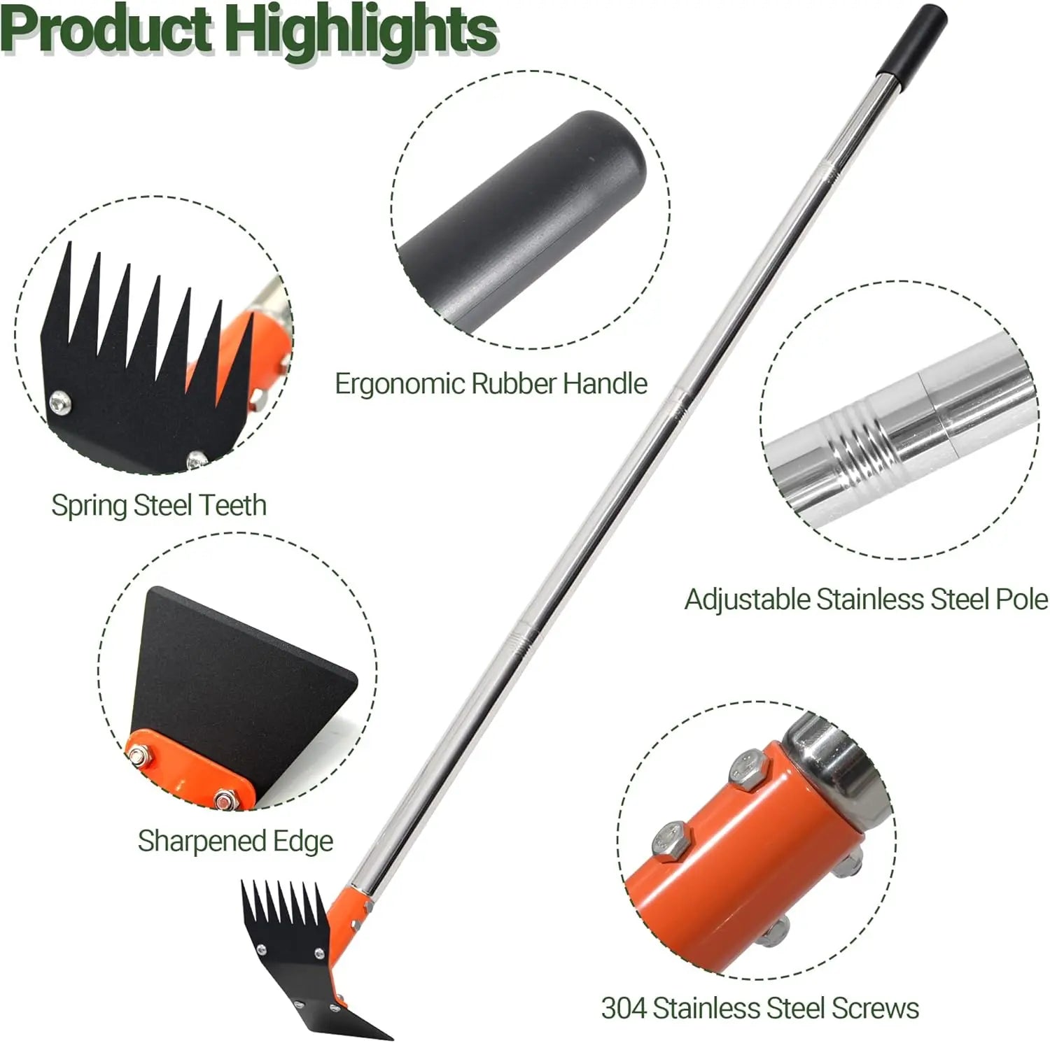 2-In-1 Weed Puller Rake and Garden Hoe, 60Inch Adjustable Long Handle Weeding Tool Heavy Duty Spring Steel Head with Sand Grain Coating, Weed Remover for Garden, Yard, Lawn, No Bend Summervibes