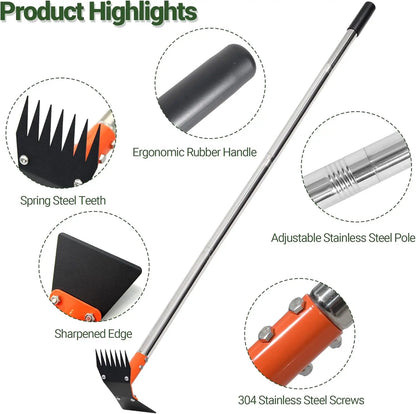 2-In-1 Weed Puller Rake and Garden Hoe, 60Inch Adjustable Long Handle Weeding Tool Heavy Duty Spring Steel Head with Sand Grain Coating, Weed Remover for Garden, Yard, Lawn, No Bend Summervibes