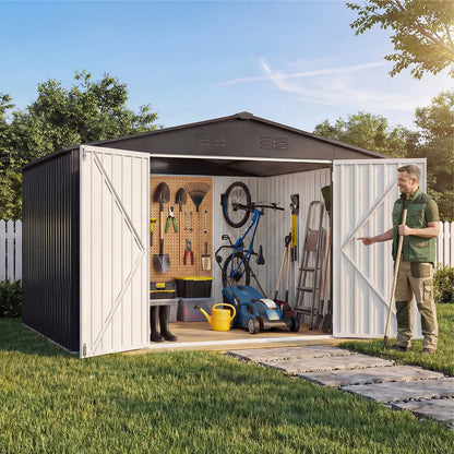 Yitahome 5 X 3 Ft/7 X 5 Ft/10 X 8 Ft Large Metal Outdoor Storage Shed, Heavy Duty Tool Storage Sheds for Backyard Patio Lawn - Ideal for Bicycles, Garden Tools, and Lawn Equipment, Easy-To-Assemble