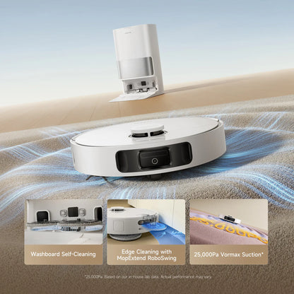 DREAME D30 Ultra Robot Vacuum and Mop, 25,000Pa Powerful Suction, All-In-One Base Station with 100 Days Auto-Empty, Mopextend Tech for Edge Cleaning, Smart Obstacle Avoidance, White