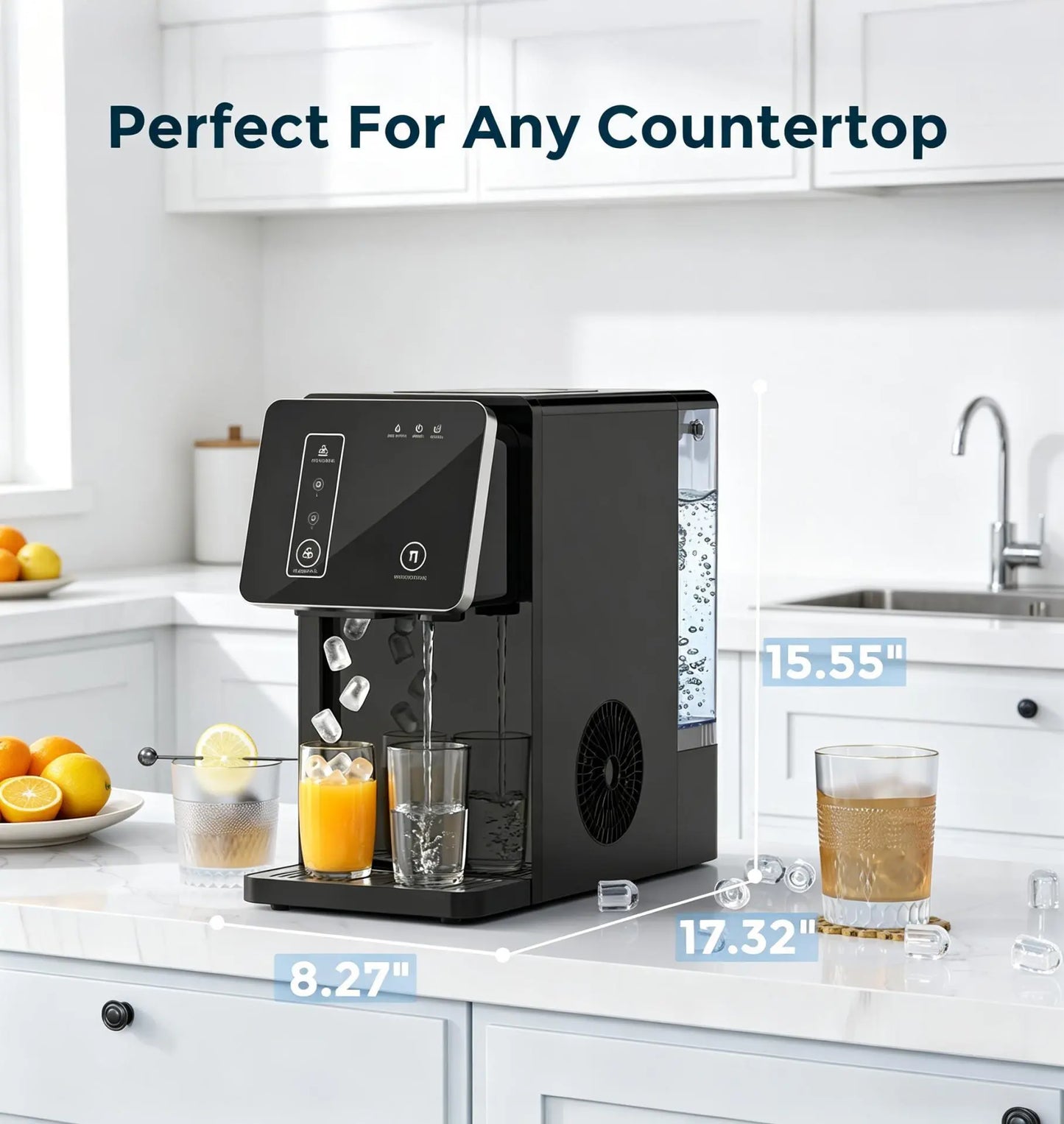 COWSAR Countertop Bullet Ice Maker & Water Dispenser, 3.3L Tank, 9 Bullet Ice Cubes Ready in 8-12 Mins, 26Lbs/Day, Portable Ice Machine for Home Kitchen Office