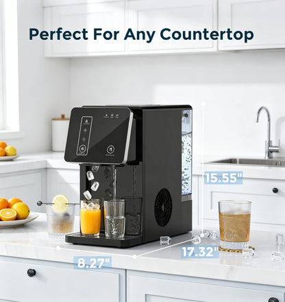 COWSAR Countertop Bullet Ice Maker & Water Dispenser, 3.3L Tank, 9 Bullet Ice Cubes Ready in 8-12 Mins, 26Lbs/Day, Portable Ice Machine for Home Kitchen Office