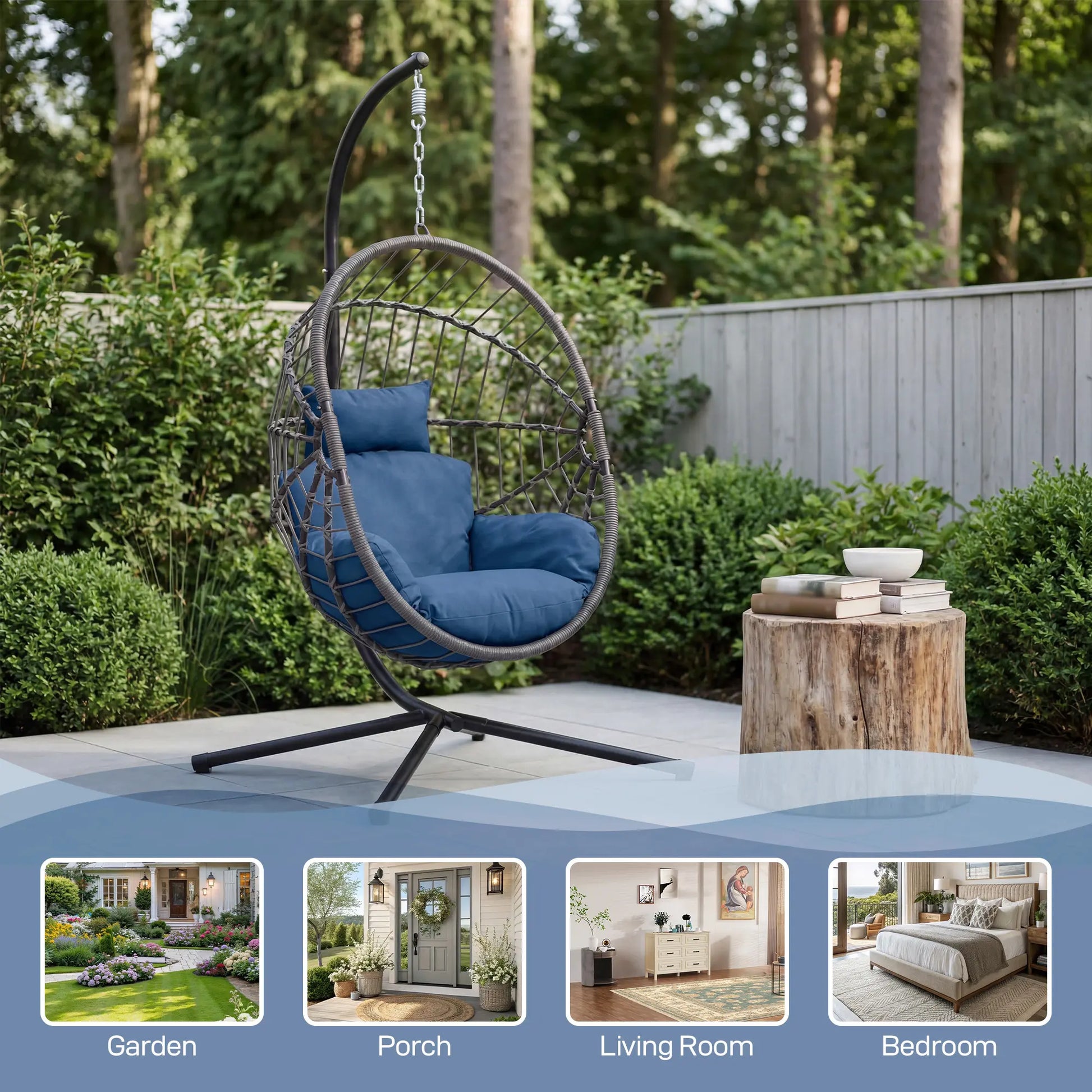 [Mother'S Day Gift]Hanging Chair with Stand, Wicker Rattan Egg Chair with Headrest & Arm Cushions,Indoor Outdoor Use - Perfect for Patio, Bedroom, Living Room Summervibes