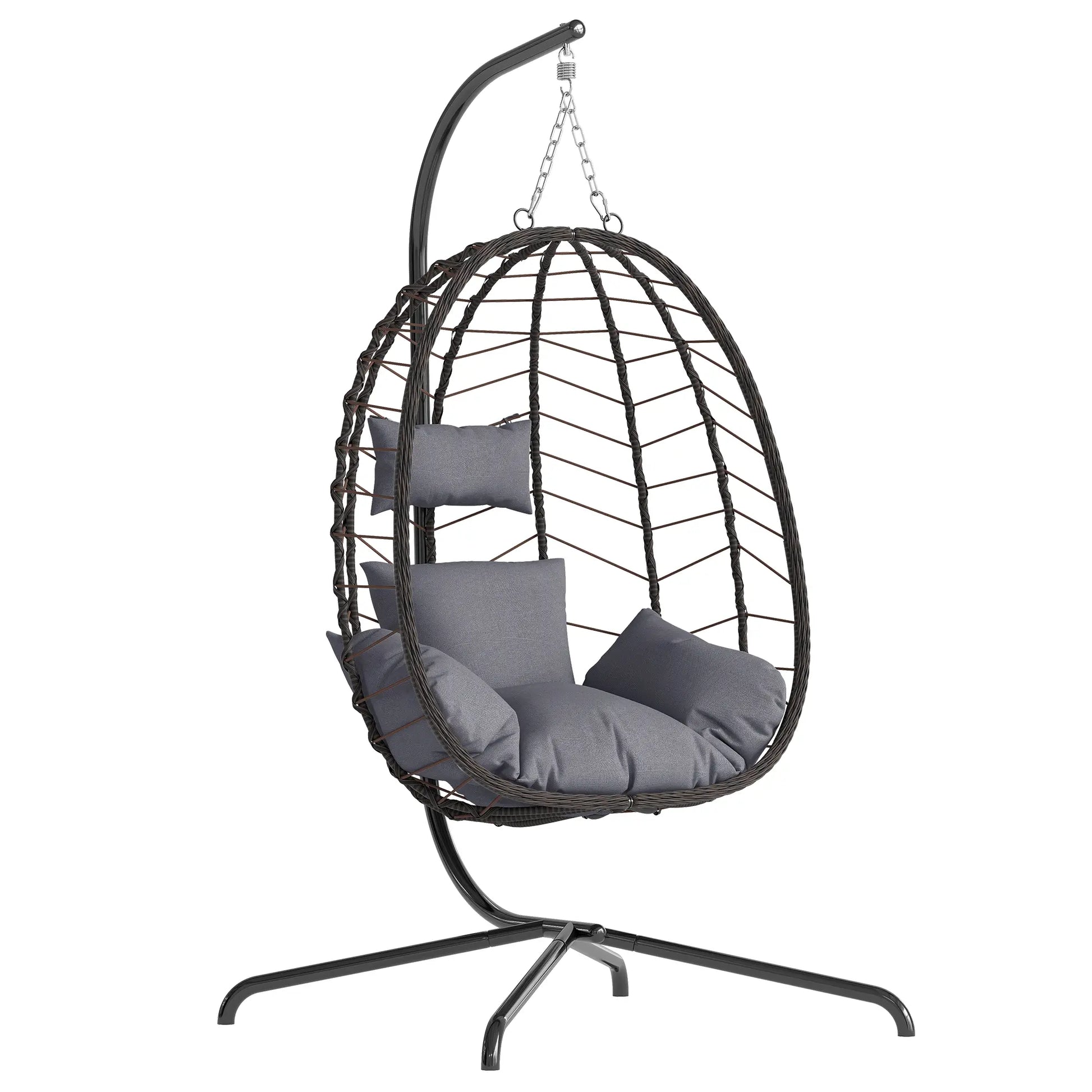 [Mother'S Day Gift]Hanging Chair with Stand, Wicker Rattan Egg Chair with Headrest & Arm Cushions,Indoor Outdoor Use - Perfect for Patio, Bedroom, Living Room Summervibes