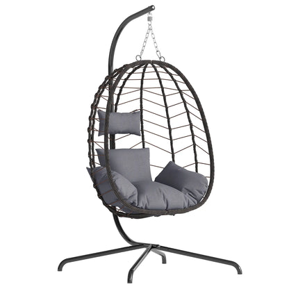 [Mother'S Day Gift]Hanging Chair with Stand, Wicker Rattan Egg Chair with Headrest & Arm Cushions,Indoor Outdoor Use - Perfect for Patio, Bedroom, Living Room Summervibes