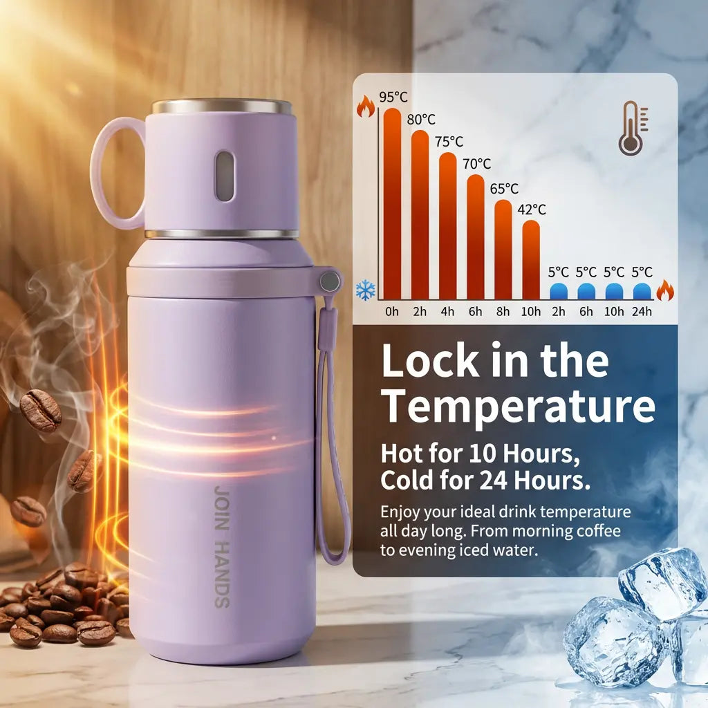 316 Stainless Steel Insulated Water Bottle Tumbler - 600Ml/20.29Oz Airtight Vacuum Flask, 24H Cold/10H Hot Retention, Leakproof Cup Lid, Portable for Ice Water, Coffee, Travel Cups