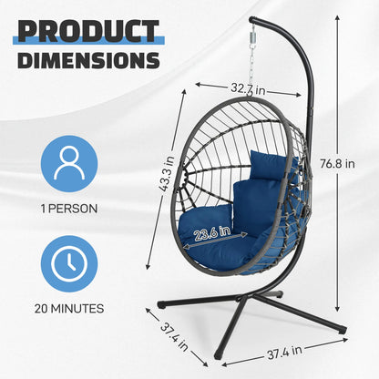 [Mother'S Day Gift]Hanging Chair with Stand, Wicker Rattan Egg Chair with Headrest & Arm Cushions,Indoor Outdoor Use - Perfect for Patio, Bedroom, Living Room Summervibes