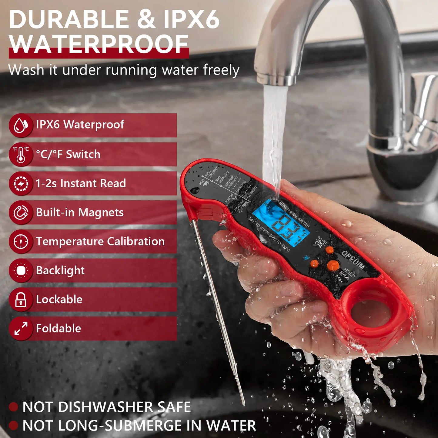 1PC Meat Thermometer Digital | Instant Read Meat Thermometer | Waterproof Food Thermometer with Backlight for Grill and Cooking, Deep Fry, BBQ, Turkey, Candy, Liquids for Man Woman