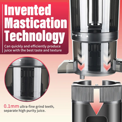 Masticating Juicer 200W, Slow Cold Press Juicer with 112Mm Large Feed Chute, 60 RPM, Reverse Function, Stainless Steel Housing