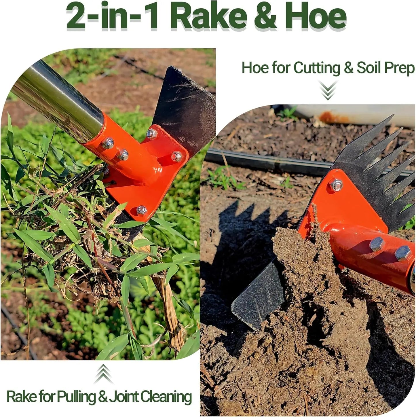 2-In-1 Weed Puller Rake and Garden Hoe, 60Inch Adjustable Long Handle Weeding Tool Heavy Duty Spring Steel Head with Sand Grain Coating, Weed Remover for Garden, Yard, Lawn, No Bend Summervibes