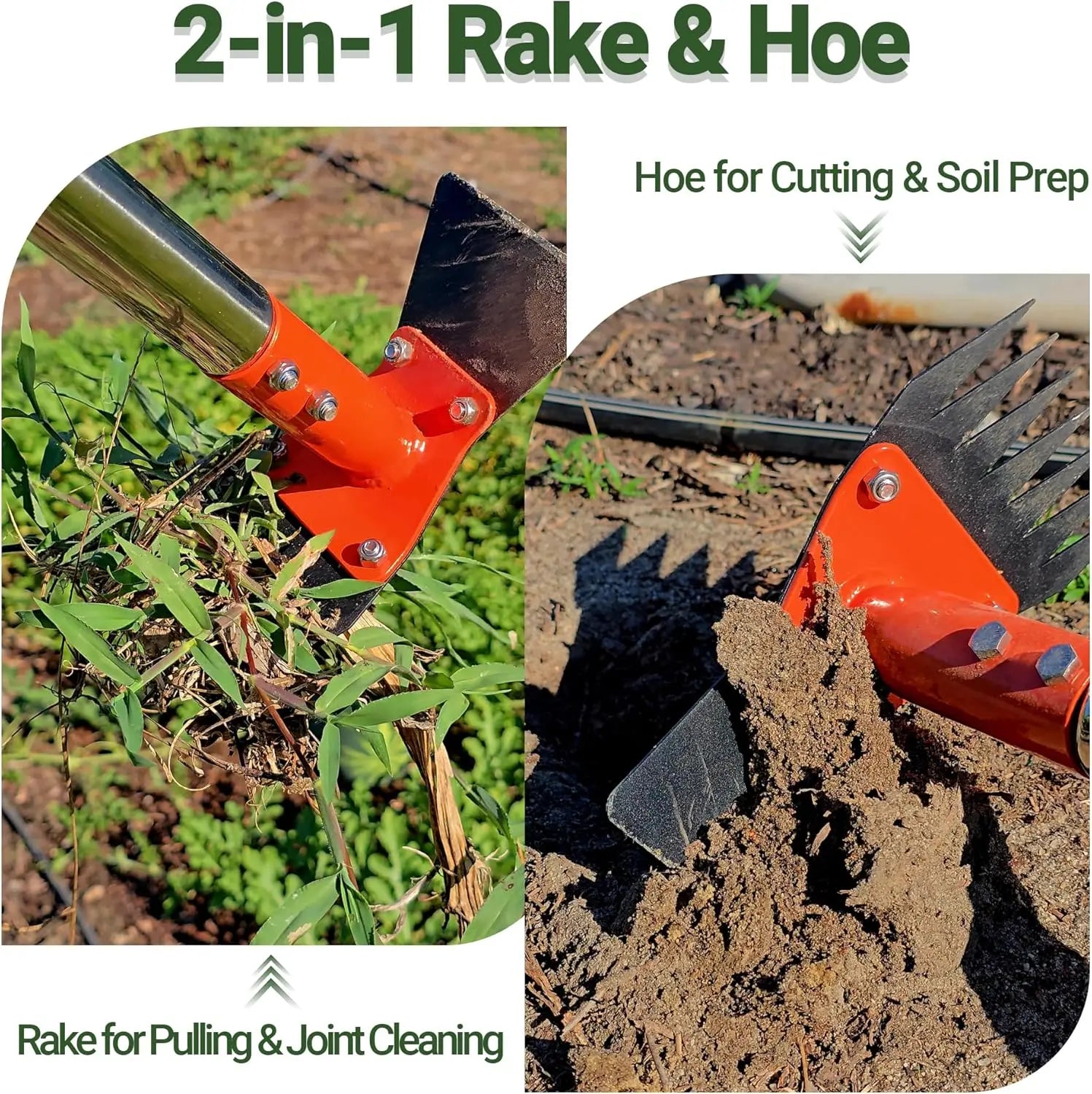 2-In-1 Weed Puller Rake and Garden Hoe, 60Inch Adjustable Long Handle Weeding Tool Heavy Duty Spring Steel Head with Sand Grain Coating, Weed Remover for Garden, Yard, Lawn, No Bend Summervibes