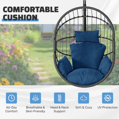 [Mother'S Day Gift]Hanging Chair with Stand, Wicker Rattan Egg Chair with Headrest & Arm Cushions,Indoor Outdoor Use - Perfect for Patio, Bedroom, Living Room Summervibes