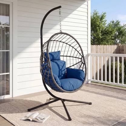 [Mother'S Day Gift]Hanging Chair with Stand, Wicker Rattan Egg Chair with Headrest & Arm Cushions,Indoor Outdoor Use - Perfect for Patio, Bedroom, Living Room Summervibes