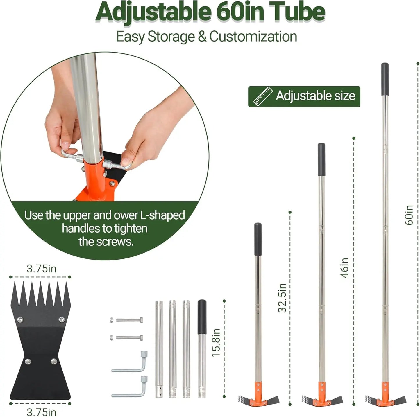 2-In-1 Weed Puller Rake and Garden Hoe, 60Inch Adjustable Long Handle Weeding Tool Heavy Duty Spring Steel Head with Sand Grain Coating, Weed Remover for Garden, Yard, Lawn, No Bend Summervibes