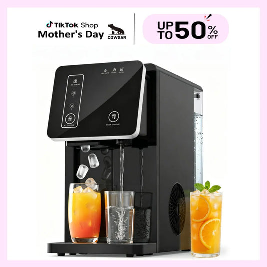 COWSAR Countertop Bullet Ice Maker & Water Dispenser, 3.3L Tank, 9 Bullet Ice Cubes Ready in 8-12 Mins, 26Lbs/Day, Portable Ice Machine for Home Kitchen Office