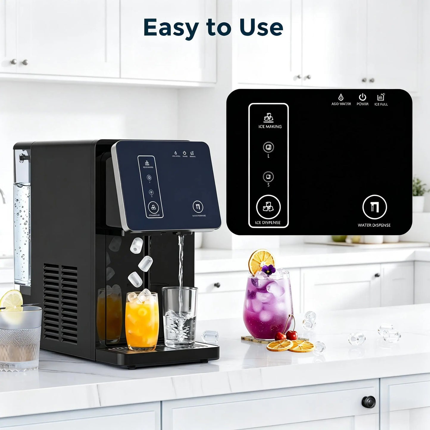 COWSAR Countertop Bullet Ice Maker & Water Dispenser, 3.3L Tank, 9 Bullet Ice Cubes Ready in 8-12 Mins, 26Lbs/Day, Portable Ice Machine for Home Kitchen Office