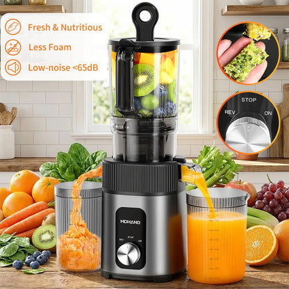 Masticating Juicer 200W, Slow Cold Press Juicer with 112Mm Large Feed Chute, 60 RPM, Reverse Function, Stainless Steel Housing