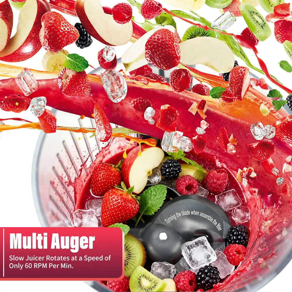 Masticating Juicer 200W, Slow Cold Press Juicer with 112Mm Large Feed Chute, 60 RPM, Reverse Function, Stainless Steel Housing