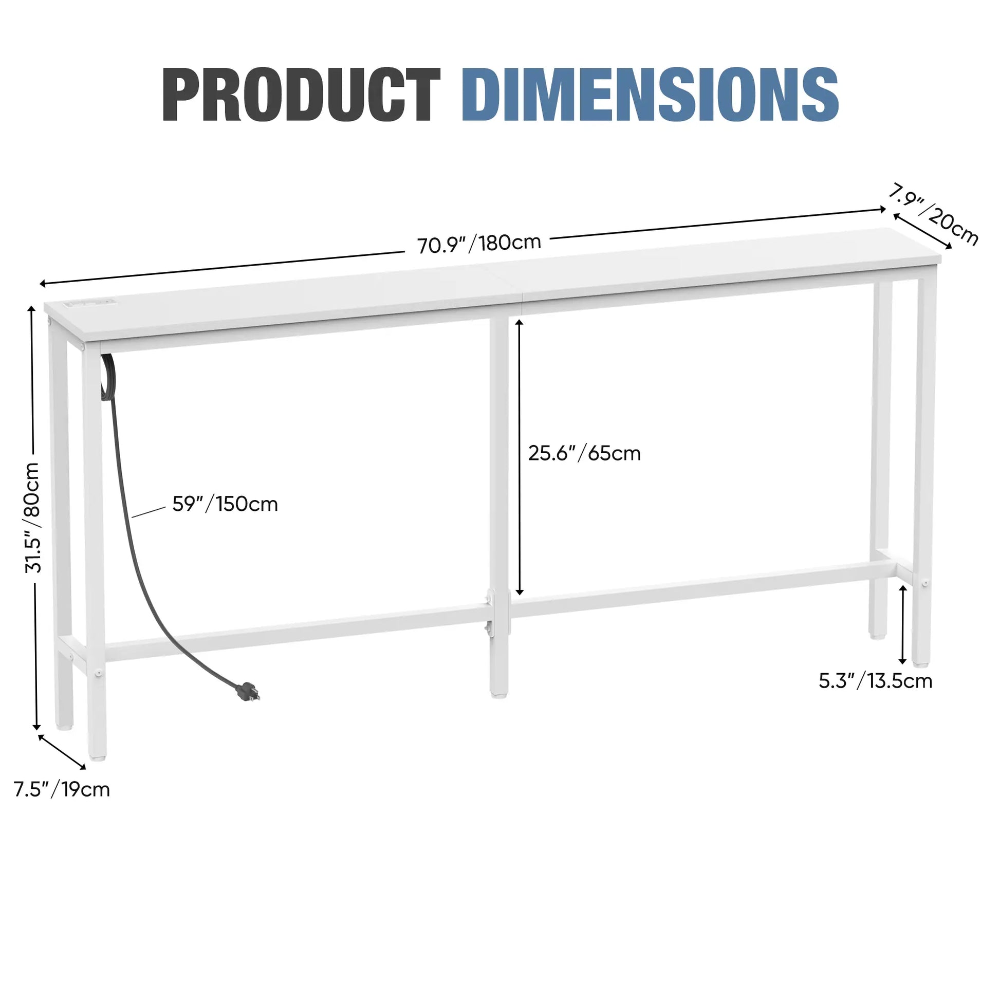 Console Table with Outlet, Sofa Table with Charging Station