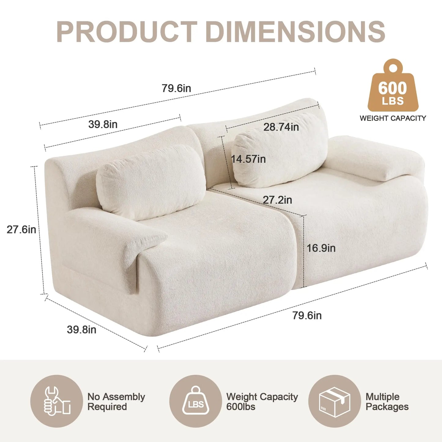 Oversized Modular Cloud Couch – Boneless Sectional Sofa with Multiple Seater Options, Deep Seat Comfort, No Assembly for Apartment Living Room Large Big Comfy