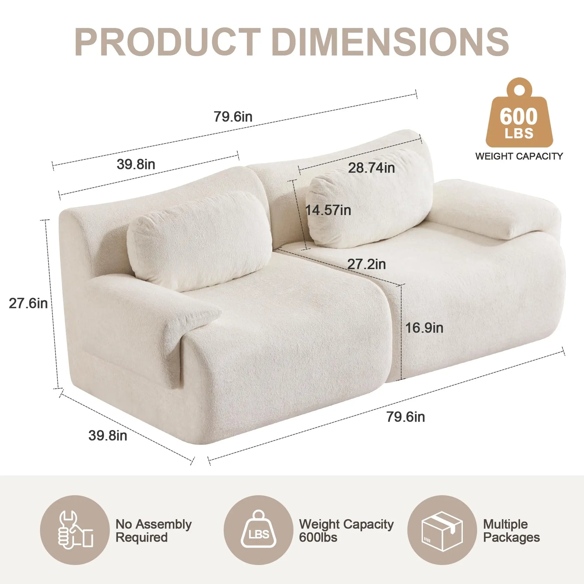 Oversized Modular Cloud Couch – Boneless Sectional Sofa with Multiple Seater Options, Deep Seat Comfort, No Assembly for Apartment Living Room Large Big Comfy