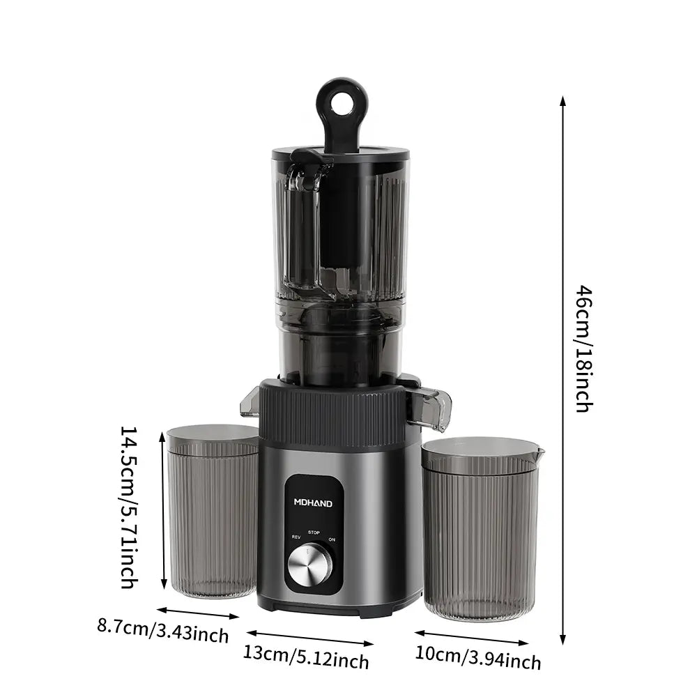 Masticating Juicer 200W, Slow Cold Press Juicer with 112Mm Large Feed Chute, 60 RPM, Reverse Function, Stainless Steel Housing