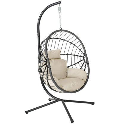 [Mother'S Day Gift]Hanging Chair with Stand, Wicker Rattan Egg Chair with Headrest & Arm Cushions,Indoor Outdoor Use - Perfect for Patio, Bedroom, Living Room Summervibes
