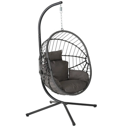 [Mother'S Day Gift]Hanging Chair with Stand, Wicker Rattan Egg Chair with Headrest & Arm Cushions,Indoor Outdoor Use - Perfect for Patio, Bedroom, Living Room Summervibes
