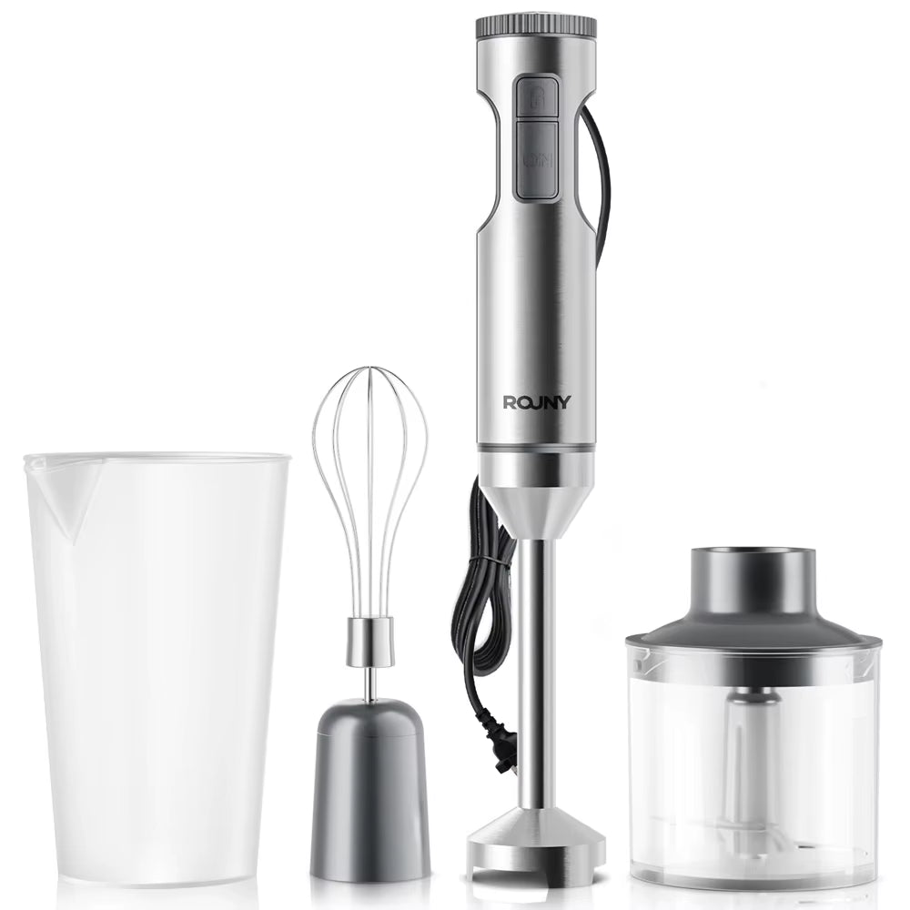 Powerful 4-in-1 Hand Immersion Blender Set - Stainless Steel Mixer with 700ml Beaker, 500ml Processor, and Whisk