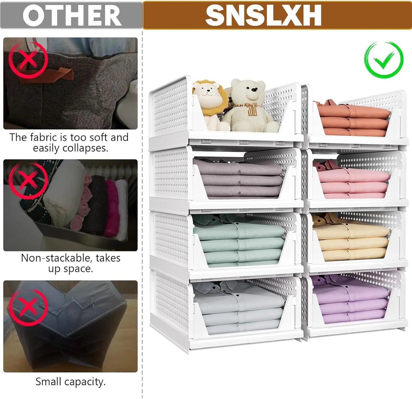 UFORU 5 Pack Stackable Wardrobe Organizer Baskets, Pull-Out Drawer Design for Clothes, Pantry & Bathroom Organization