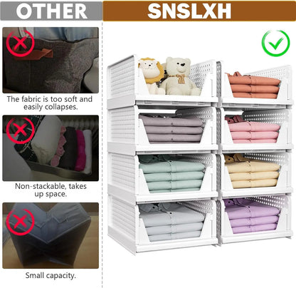 UFORU 5 Pack Stackable Wardrobe Organizer Baskets, Pull-Out Drawer Design for Clothes, Pantry & Bathroom Organization