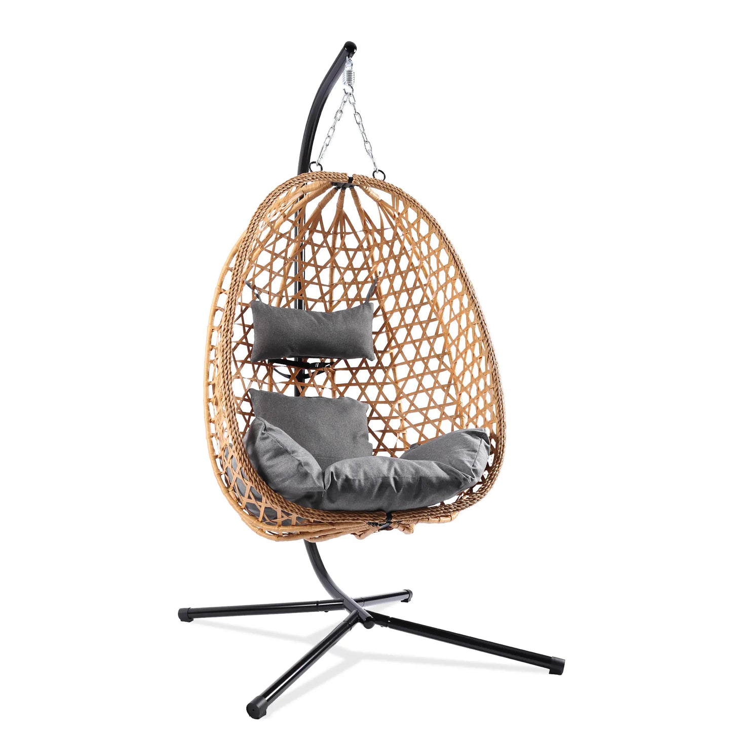 [Mother'S Day Gift]Hanging Chair with Stand, Wicker Rattan Egg Chair with Headrest & Arm Cushions,Indoor Outdoor Use - Perfect for Patio, Bedroom, Living Room Summervibes