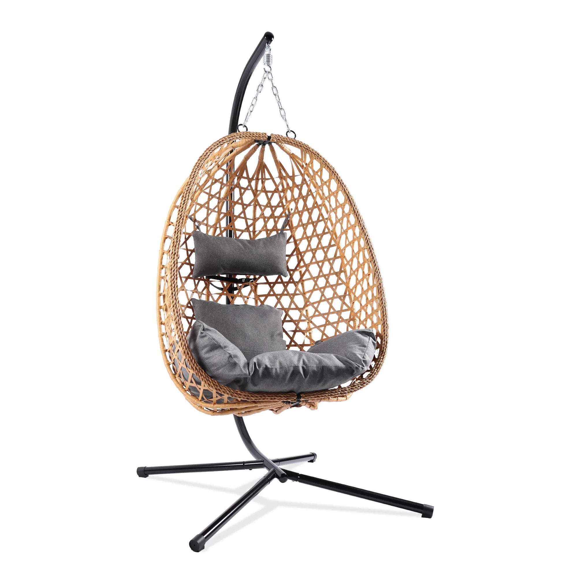 [Mother'S Day Gift]Hanging Chair with Stand, Wicker Rattan Egg Chair with Headrest & Arm Cushions,Indoor Outdoor Use - Perfect for Patio, Bedroom, Living Room Summervibes