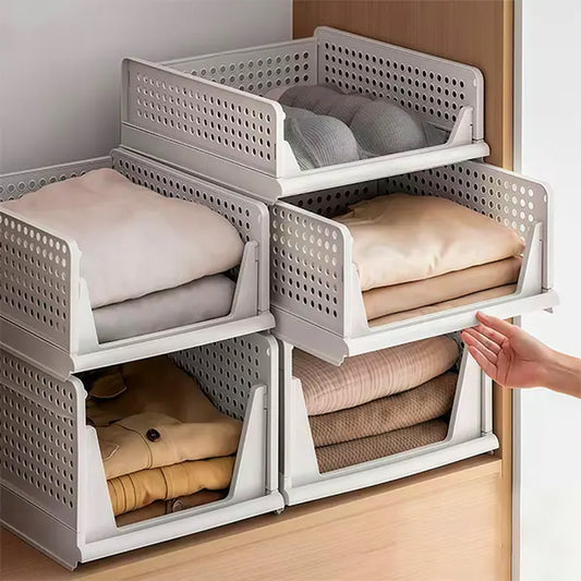 UFORU 5 Pack Stackable Wardrobe Organizer Baskets, Pull-Out Drawer Design for Clothes, Pantry & Bathroom Organization