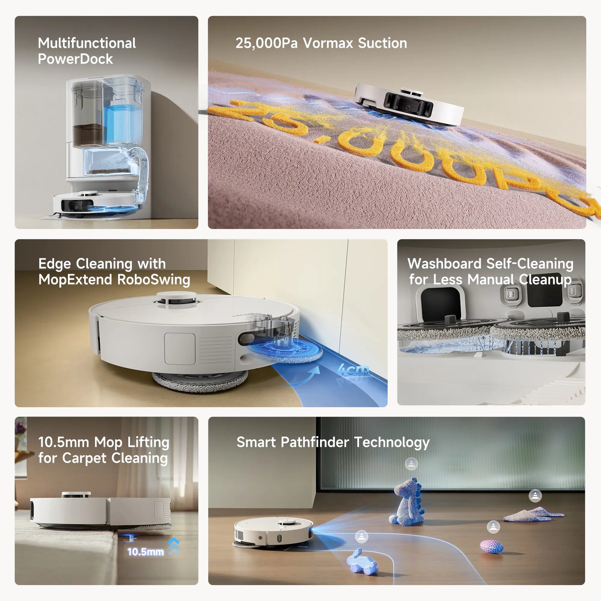 DREAME D30 Ultra Robot Vacuum and Mop, 25,000Pa Powerful Suction, All-In-One Base Station with 100 Days Auto-Empty, Mopextend Tech for Edge Cleaning, Smart Obstacle Avoidance, White