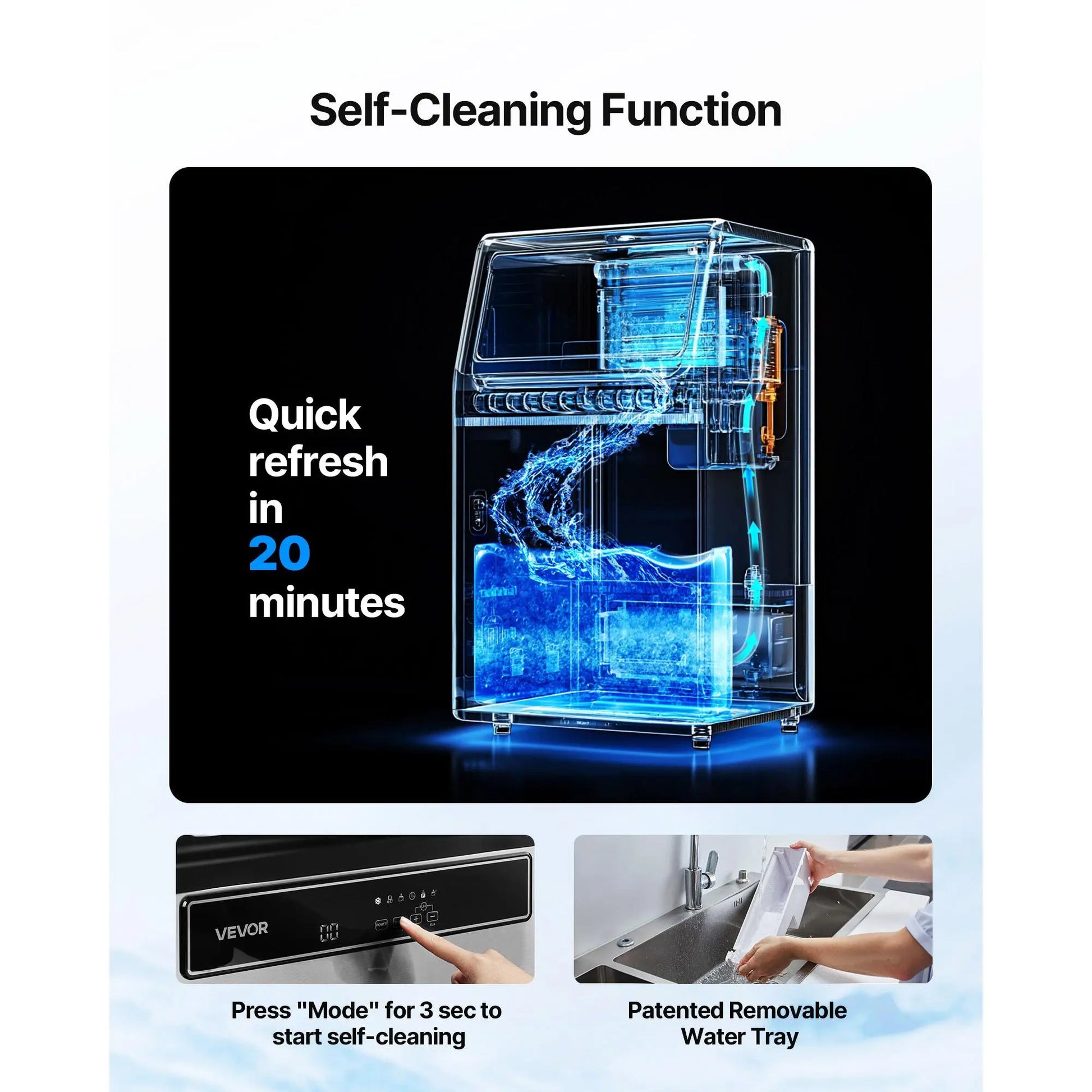 【Summervibes】Vevor Commercial Ice Maker Machine, 130Lbs/24H with 33Lbs Storage, 45 Cubes per Cycle, Stainless Steel Freestanding & under Counter Ice Maker with LED Display & Self-Cleaning, for Home Bar Restaurant