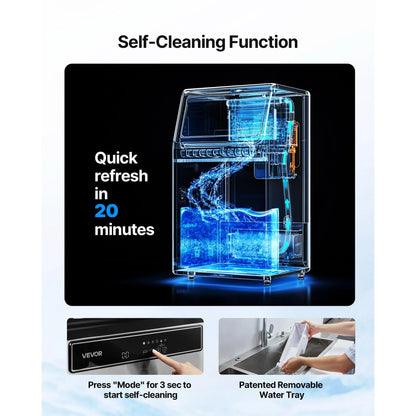 【Summervibes】Vevor Commercial Ice Maker Machine, 130Lbs/24H with 33Lbs Storage, 45 Cubes per Cycle, Stainless Steel Freestanding & under Counter Ice Maker with LED Display & Self-Cleaning, for Home Bar Restaurant