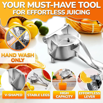 Fruit Juice Squeezer Handheld Aluminum Alloy Manual Juicer Hand Press, Non-Slip Ergonomic Handle, Easy to Use & Clean, 0.36 L Capacity Great Bar Juicer for Citrus, Pomegranate, and Other Fruits